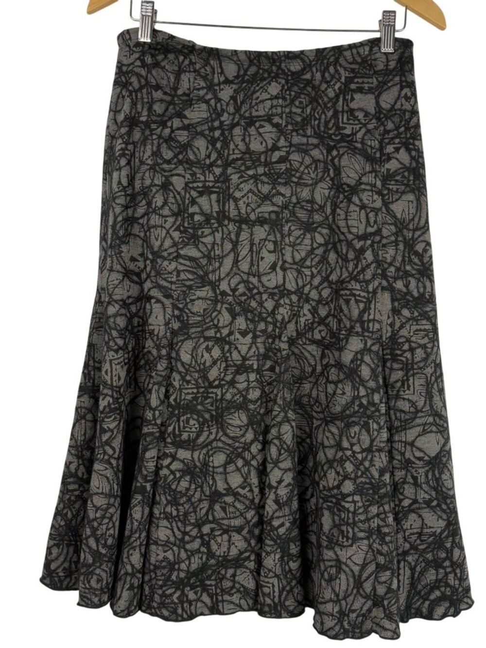 Conrad C Collection Abstract Print A-Line‎ Midi Pull-On Skirt Gray Black Size 8